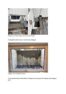 Fotografier av lysgrav utenfor et soveromsvindu og utsikt inn i lysgraven.