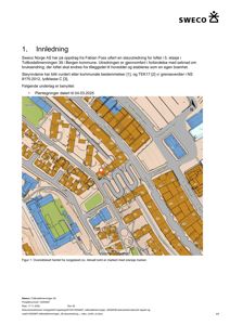 Oversiktskart over et område i Bergen med bygningsplasseringer og gater, hentet fra norgeskart.no.