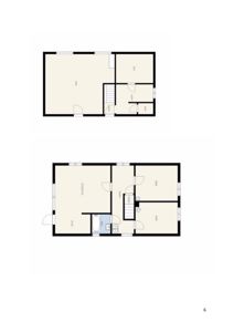 Bildet viser to etasjeplaner (floor plans) for en bolig. De viser romfordeling, vegger, dører og trapp. Det er også synlig tekst som 'KJØKKEN', 'BAD', 'SOVEROM' og 'STUE'.