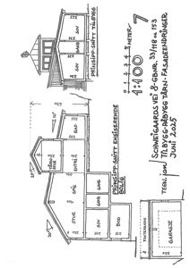 Prinsipp-snittegning av en eksisterende bolig med tårn, som viser romfordeling, høyder og takhøyder.