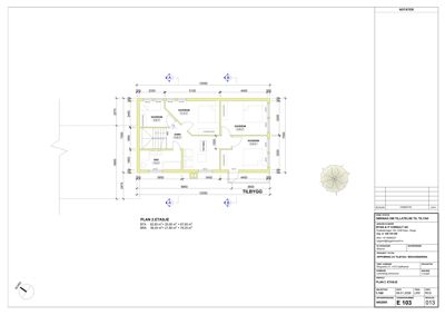 Etasjeplan (PLAN 2. ETASJE) som viser romfordeling, dimensjoner og arealoppdelinger for et tilbygg.