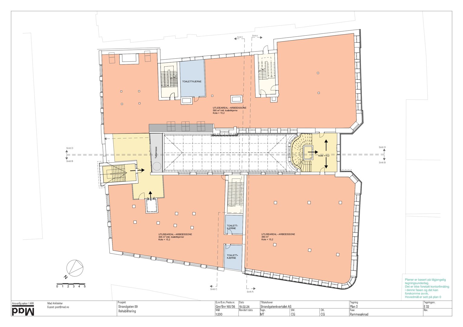 Etasjeplan (Plan 2) som viser romfordeling, funksjoner (f.eks. 'LITTERARAL_AREASEROMME') og trapper i en bygning.