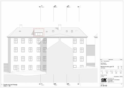 Fasadetegning av bygningens nord-øst side (Michael Krohns gate 35).