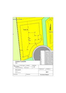 Situasjonsplan for Tomt 25 i Geitåsen bustadfelt, som viser tomtegrenser, eiendomsnummer (ID) og en tabell med koordinater.
