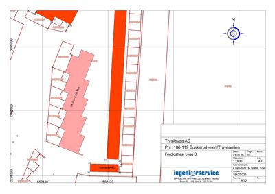 Situasjonsplan som viser eiendomsinndeling, bygningstilhørighet og nabolagsgrenser.