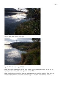 To fotografier av elvebredden og vannoverflaten, tatt under en befaring.