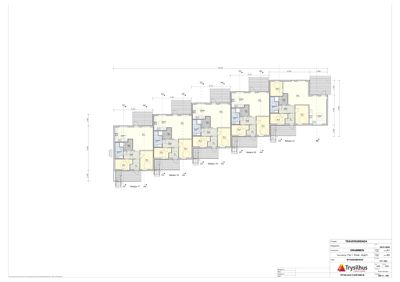 Etasjeplan (Råp 2) som viser romfordeling, veggtykkelse og mål for en bygning.