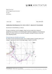 Situasjonsplan som viser planlagt byggefelt, grøfter og VA-anlegg på tomten.