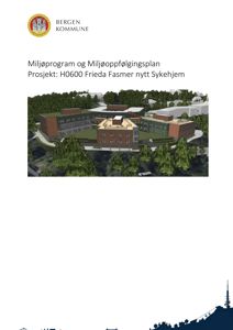 3D-visualisering av et nytt sykehjem (Frieda Fasmer) i et naturskjønt miljø, inkludert omgivelsene.