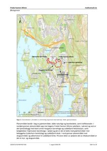Oversiktskart som viser planområdet for 'Frieda Fasmers Minne' i forhold til omgivelsene, inkludert naboborettslag, skole og fjord.