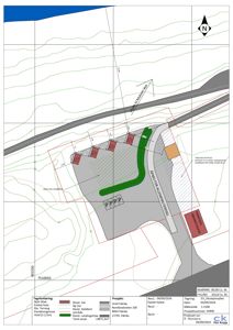 Situasjonsplan som viser tomtens beliggenhet i forhold til vei, eksisterende bebyggelse og terrengforhold.