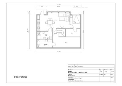 Etasjeplan for 'Under etasje' av en bolig, som viser romfordeling, dører, vinduer og mål.