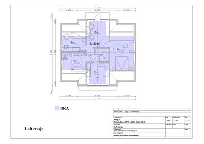 Etasjeplan for loftet i bolig 2, med romfordeling og mål.
