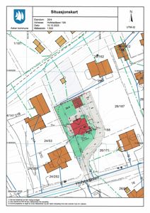 Situasjonskart som viser eiendommen 26/4 i Hofstadåsen 19A med tilhørende bygninger og vegnett.