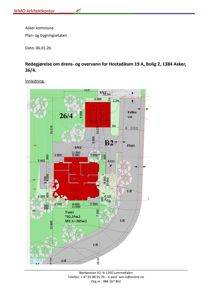 Situasjonsplan som viser tomt, bygning, veier og omgivelser.