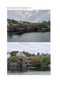 Fotografier av eksisterende hus og omgivelser ved Gjevingveien 146.