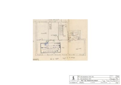 Etasjeplan (1. etg) for Skivebakken 33C med romfordeling, trapp og bad.