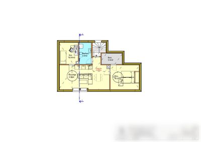 Etasjeplan (1.etg) som viser romfordeling, arealer og innredning for en bolig.