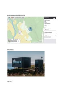 Bildet viser en kartutsnitt fra en digital karttjeneste (Kartverket) med koordinater og adresseinfo, samt et fotografi av en 'Birdbox' under en overskrift.