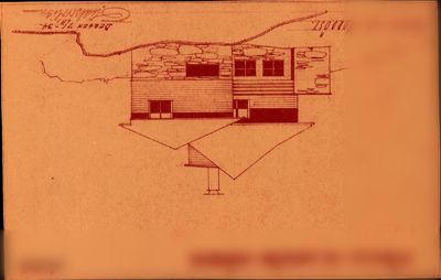 Fasadetegning av Villa Harris-Bønes sett fra nordøst, tegnet av O. Dahlstrøm i Bergen 1934.