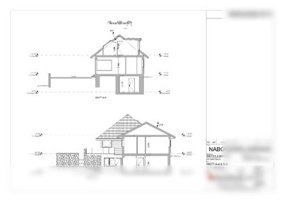 Snittegning (Snitt A-A og Snitt B-B) som viser bygningens tverrsnitt, høyder, etasjer og konstruksjon.