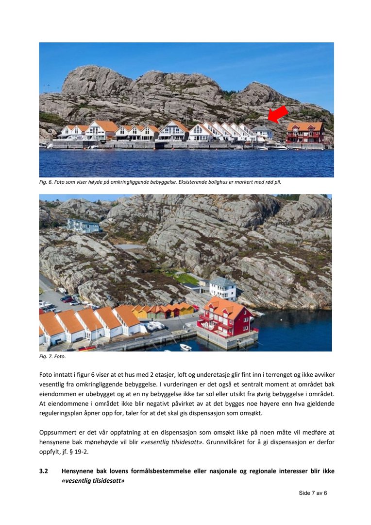 Fotografier av eksisterende bolighus langs kysten, inkludert et snutebilde og et overblikk over området.