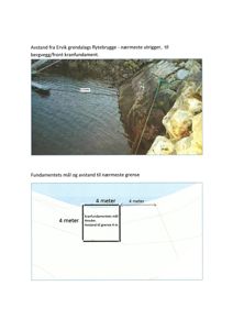 Bildet viser tekniske tegninger og målinger relatert til et kranfundament, inkludert en situasjonsplan og en detaljtegning av fundamentets mål.