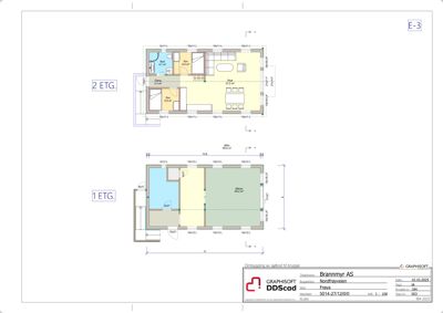 Etasjeplaner for 1. og 2. etasje med romfordeling og mål.