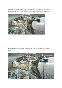 Fotografier av en kystlinje med stein og betongfundament, illustrert i en byggesak.