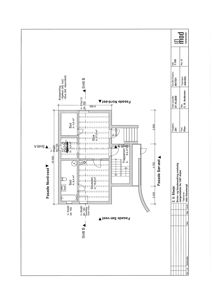 Snittegning av 2. etasje som viser romfordeling, konstruksjon og fasader.
