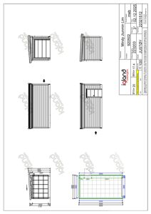 Tegning som viser detaljerte utsnitt av en vindu- eller dørkonstruksjon med mål og oppriss.