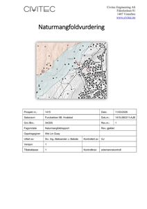 Et kart som viser topografi og bebyggelse i Furubakken 9B, Hvalstad, brukt i en naturmangfoldvurdering.