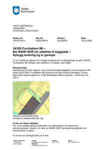 Utsnitt av kommuneplanen som viser topografi og arealbruk for Furubakken 9B.