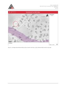 Kartutsnitt fra NVE Atlas som viser et kartlagt aksjonsområde for flom (markert med lilla) og tiltaksområde (markert med rødt) i Furubakken.