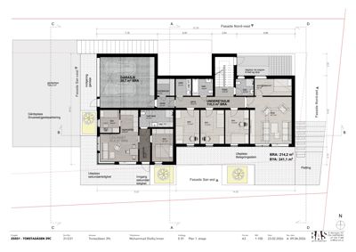 Etasjeplan (Plan 1. etasje) for en leilighet i Torstadåsen 39C, som viser romfordeling, mål og fasader.