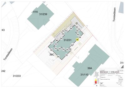 Situasjonsplan som viser tomtens plassering i forhold til nabolag, gater (Torstadåsen) og nabotomter (39A, 39C, 41A).