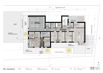 Etasjeplan (1. etasje) for Torstadåsen 39C som viser romfordeling, arealer og fasader.