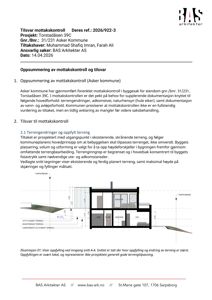 Snittegning (snitt A-A) som viser oppfylling av terreng ved inngang og bygningens plassering i forhold til terrenget.