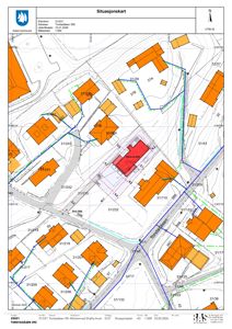 Situasjonskart som viser eiendomsnummer, naboeiendommer, veier og topografi for Torstadsåsen 39C.
