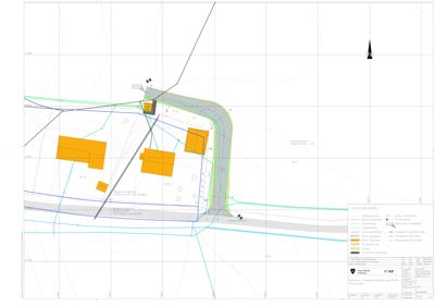 Situasjonsplan som viser tomtens grenser, eksisterende og nye bygninger, vegforhold, reguleringsplaner og tekniske forutsetninger.