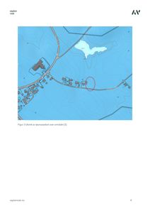 Kartutsnitt (lasmasskart) som viser topografi, vegnett og bebyggelse i et område.