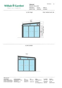 Fasadetegning av en bygning sett fra høyre og venstre, med mål og profilbeskrivelser.