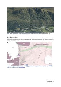Bildet viser en side fra en rapport som inneholder et flyfoto (Figur 26) og et geologisk kart (Figur 27) over et område i Norge.