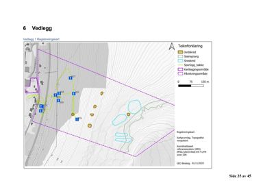 Registreringskart (topografisk kart) som viser terrengform, jordkred, snøskred og kartleggingsområder.