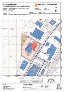 Situasjonskart som viser tomtens beliggenhet, nabolag, vegnett og topografi.