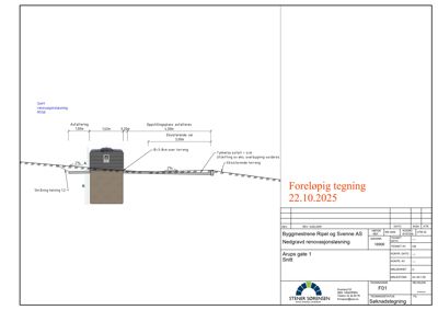 Snittegning som viser snitt gjennom en asfaltering og terrengforhold.