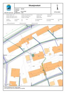 Situasjonskart som viser eiendomsnummer 29/249 i Molde kommune, med bygningsspor, vegnett og naboeiendommer.