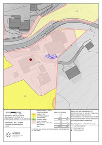 Gårdsplan (kart) som viser eiendomsgrenser, arealbruk og driftsentrepunkt.