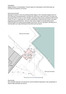 Situasjonsplan som viser plassering av et nytt tiltak (BYA: 198 kvm) i forhold til eksisterende bygninger, kystlinje og terrengform (fylling).