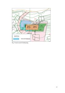 Situasjonsplan som viser tomtens form, høydemålinger (konturer), og areal avsatt til fordrøyning.